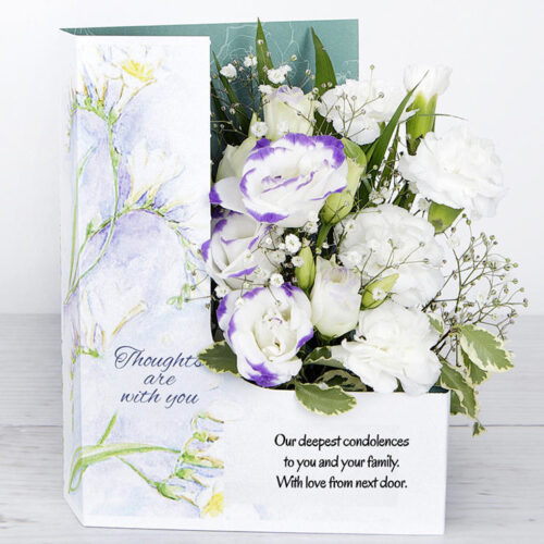Personalised Sympathy Flowers with Spray Carnations, Lisianthus